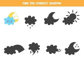 trouver la bonne ombre du joli nuage avec le puzzle logique de la lune pour les enfants vecteur