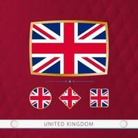 ensemble de uni Royaume drapeaux avec or Cadre pour utilisation à sportif événements sur une Bourgogne abstrait Contexte. vecteur