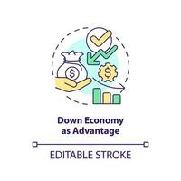 vers le bas économie comme avantage concept icône. financier stratégie. il collecte de fonds pointe abstrait idée mince ligne illustration. isolé contour dessin. modifiable accident vasculaire cérébral vecteur