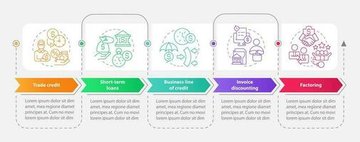 sources de court terme financement rectangle infographie modèle. Les données visualisation avec 5 pas. modifiable chronologie Info graphique. flux de travail disposition avec ligne Icônes vecteur