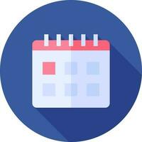 plat style bureau calendrier icône sur bleu cercle forme. vecteur