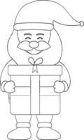 dessin animé Père Noël claus en portant une cadeau boîte icône dans noir contour. vecteur