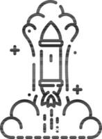 fusée lancement avec fumée et nuage ligne art icône. vecteur