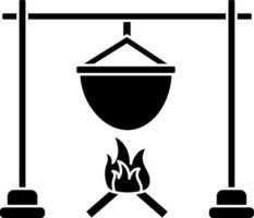 cuisine pot sur OS feu, glyphe icône. vecteur