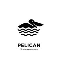 natation, pélican noir, vecteur, logo, icône, illustration, isolé, fond vecteur