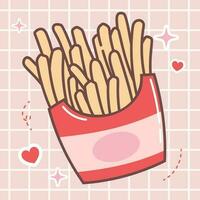 kawaii nourriture dessin animé de français frites vecteur icône de mignonne vite nourriture avec Japonais griffonnage style pour enfant produit, autocollant, chemise sur rose Contexte plat illustration