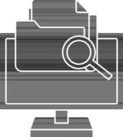 noir et blanc illustration de recherche fichier dans ordinateur icône. vecteur