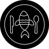 frit poisson sur assiette icône dans noir et blanc couleur. vecteur