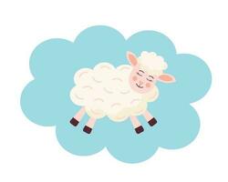 mignonne agneau dans le nuage. dessin animé bébé mouton personnage. vecteur plat dessin animé illustration.