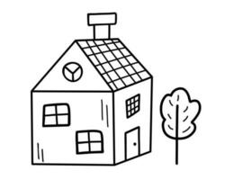 mignonne minuscule maison avec arbre dans griffonnage style. sucré maison. vecteur dessiné à la main illustration isolé sur blanc Contexte.
