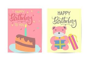 ensemble de modèles de cartes d'anniversaire créatives mignonnes. carte dessinée à la main pour anniversaire, invitations à des fêtes, album, vacances d'été. vecteur