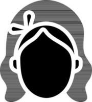 dessin animé fille visage porter Bandeau icône dans noir et blanc couleur. vecteur
