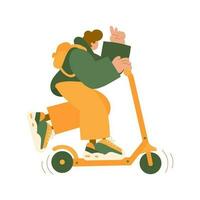 une Jeune homme sur un électrique scooter. dessin animé tendance illustration vecteur