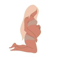 blond femme avec Enceinte ventre posant isolé sur blanc Contexte. vecteur