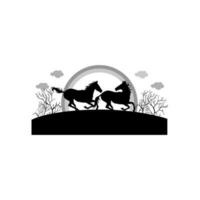 les chevaux fonctionnement dans le région sauvage dans noir et blanc illustration conception vecteur