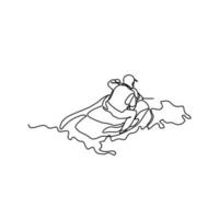 un continu ligne dessin de une gens en jouant jet ski sur le mer. jet ski concept illustration dans Facile linéaire style. mer sprout conception concept vecteur illustration