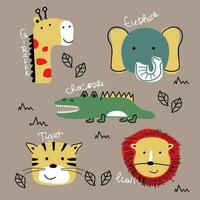 Lion Tigre, crocodile, éléphant, girafe marrant animal dessin animé vecteur