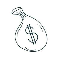griffonnage argent sac dollar icône contour vecteur, esquisser concept pour affaires et la finance icône vecteur illustration