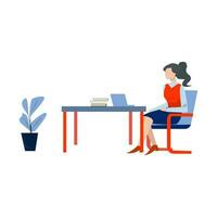 femme d'affaires séance à le bureau et travail sur portable. vecteur illustration