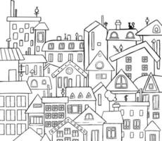 vecteur ville, ville et campagne illustration dans linéaire style - bâtiments, gratte-ciel, église, usine, Grange. mince ligne art Icônes. vecteur illustration