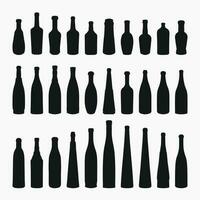 forme de silhouettes de verre bouteilles pour alcool, vin, whisky, vodka, Brandy, Cognac, bière, kvas, Champagne, liqueur vecteur