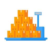 Balances électroniques modernes avec des boîtes signent un appareil de mesure d'illustration vectorielle style plat pour les colis de fret, le fret et les produits isolés sur fond blanc, les balances pour peser les choses lourdes vecteur