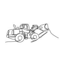 un continu ligne dessin de bulldozer dans le site projet . construction projet conception concept avec Facile linéaire style. construction projet vecteur conception illustration concept.