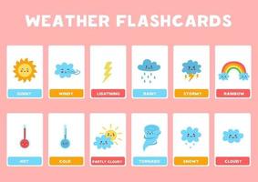 éléments météorologiques mignons avec des noms de cartes flash pour enfants