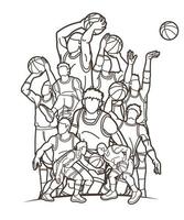 esquisse de joueurs de basket-ball sport vecteur