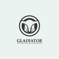 logo de casque spartiate et gladiateur, puissance, vintage, épée, sécurité, logo légendaire et vecteur de soldat classique