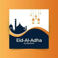 eid Al adha mubarak social médias bannière, salutation carte. vecteur illustration islamique Contexte avec magnifique mosquée.