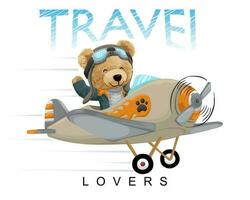 vecteur illustration de nounours ours sur avion
