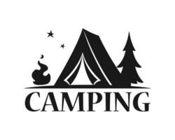 logo camping, dessin de une tente dans le forêt à nuit et avec une feu vecteur