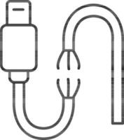 ligne art illustration de cassé USB câble icône. vecteur