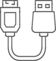 noir ligne art illustration de deux côté USB câble icône. vecteur