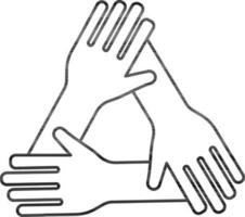 travail en équipe ou ensemble gens mains icône dans noir ligne art. vecteur