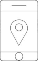 ligne art illustration de emplacement app dans téléphone intelligent icône. vecteur