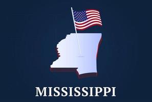 Carte isométrique de l'état du Mississippi et drapeau national des États-Unis forme isométrique 3d de l'illustration vectorielle de l'état américain vecteur