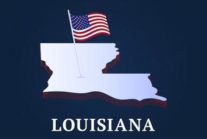 Carte isométrique de l'état de la Louisiane et drapeau national des États-Unis forme isométrique 3d de l'illustration vectorielle de l'état américain vecteur