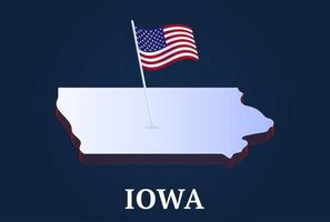 Carte isométrique de l'état de l'Iowa et drapeau national des États-Unis Forme isométrique 3d de l'illustration vectorielle de l'état américain vecteur