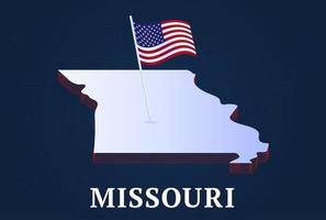 Carte isométrique de l'état du Missouri et drapeau national des États-Unis Forme isométrique 3d de l'illustration vectorielle de l'état américain vecteur