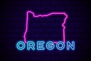 Oregon nous état lumineux néon signe illustration vectorielle réaliste mur de brique bleue lueur vecteur