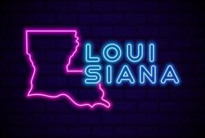 Louisiane état américain lumineux néon signe illustration vectorielle réaliste mur de brique bleue lueur vecteur