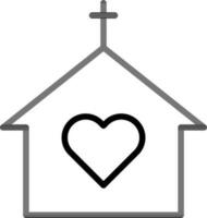 ligne art cœur symbole sur église bâtiment icône plat style. vecteur