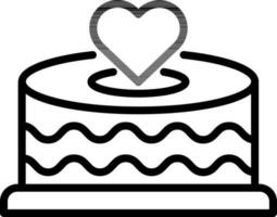 cœur symbole sur gâteau icône dans mince ligne art. vecteur