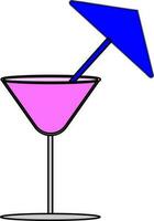 bleu parapluie décoré sur rose cocktail verre. vecteur