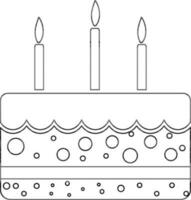 noir ligne art décoré gâteau avec brûlant bougies. vecteur