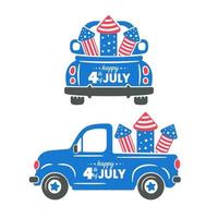 4 juillet un camion transportant des roquettes pour tirer des feux d'artifice du drapeau américain le jour de l'indépendance vecteur