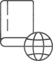 Terre globe avec livre icône dans noir contour. vecteur