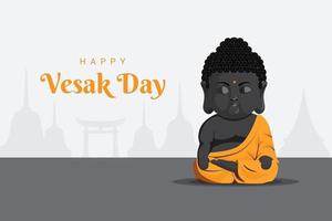 bonne journée de vesak bébé moine pose de méditation vecteur